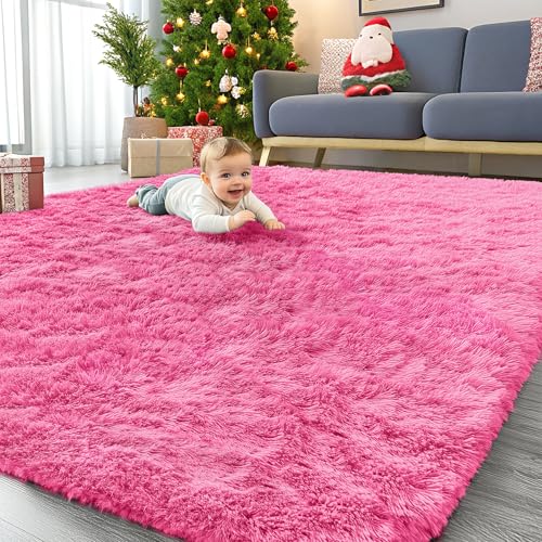 8x10 Machine Washable Large Area Rugs for Living Room (8x10 Ft / Hot Pink)