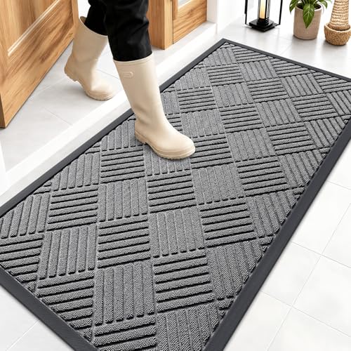 Front Door Mat Outside Entrance 47x23 (47" X 23" / Grey Diamond)