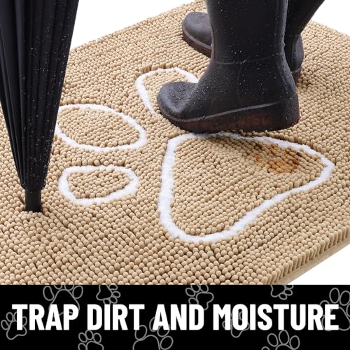 Dog Door Mat for Muddy Paws (59"X20" / Beige and White)