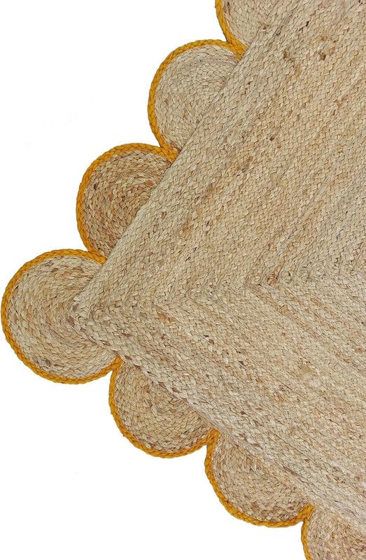 Weaving Cottage Scalloped Natural Jute Area Rug (Beige & Yellow)