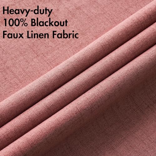 100% Blackout Linen Curtains for Bedroom 52x108 Inches Dusty Rose (Dusty Rose / 52"W x 108"L (Pack of 2))