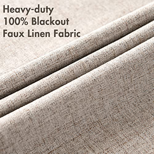100% Blackout Linen Curtains for Bedroom 52x108 Inches Khaki (Khaki / 52"W x 108"L (Pack of 2))