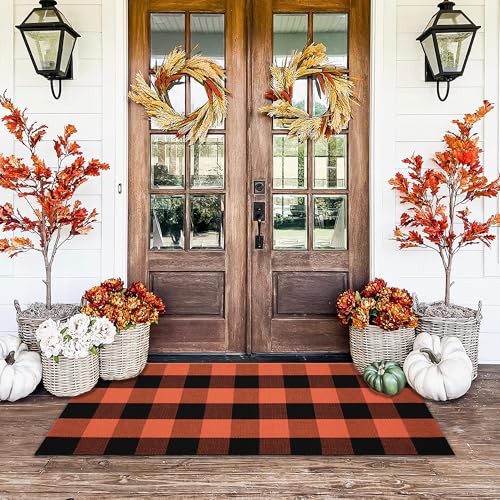 Orange and Black Plaid Rug (Orange & Black Plaid / 2' x 4'3" (Rectangular))
