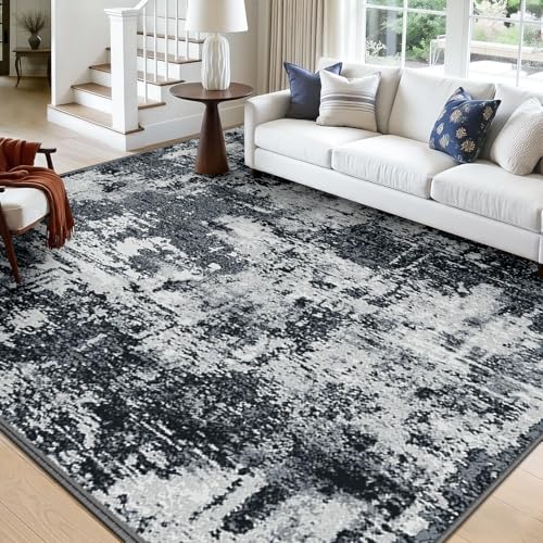 Washable Square 10' x10' Area Rug for Living Room Black White (Black/Navy Blue/Gray / 10' x 10' (Square))