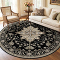Washable Area Rug (Black/Neutral / 6' (Round))