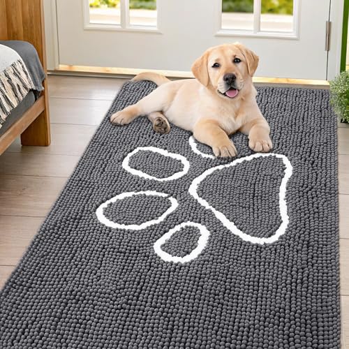 Dog Door Mat for Muddy Paws (54"X32" / Dark Grey and White)