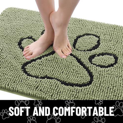 Dog Door Mat for Muddy Paws (36"X24" / Sage Green and Black)