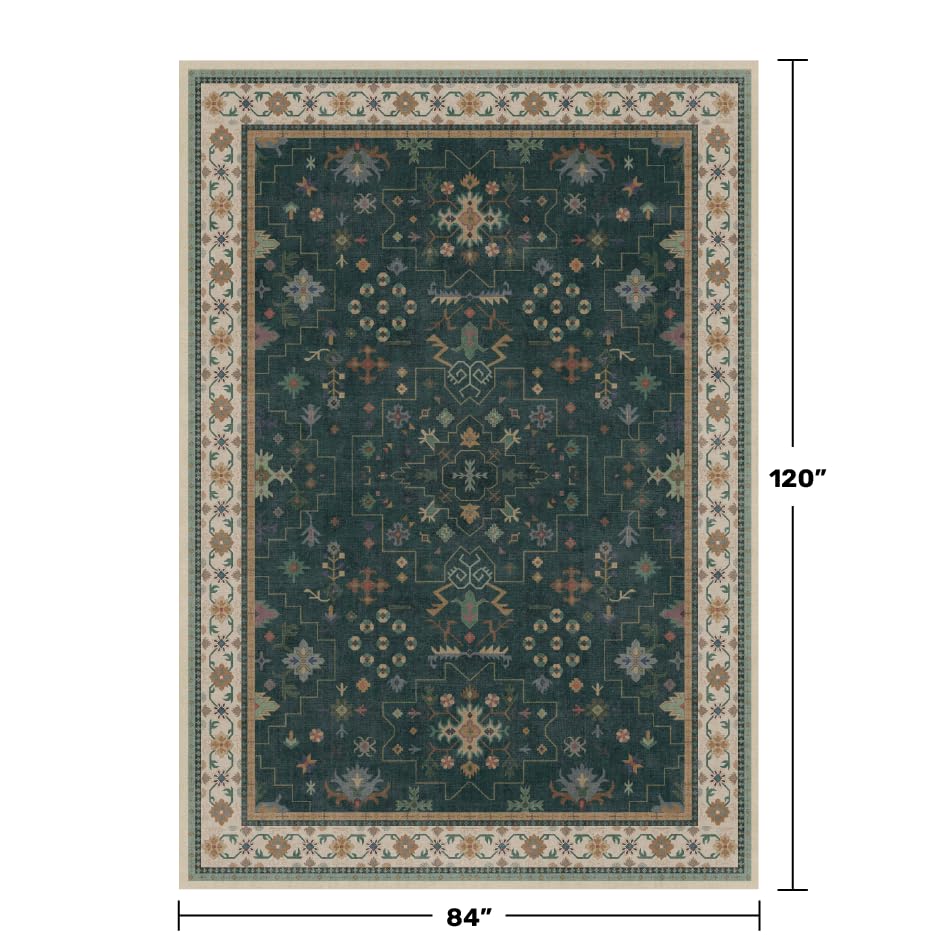 Dark Green Vintage 7x10 Washable Rugs for Living Room (7' x 10' (Rectangular) / Dark Green)