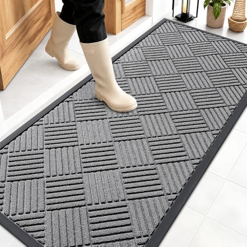 Front Door Mat Outside Entrance 59x23 (59" X 23" / Grey Diamond)