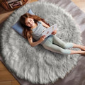 Ashler Faux Fur Rug (3' (Round) / C-grey)