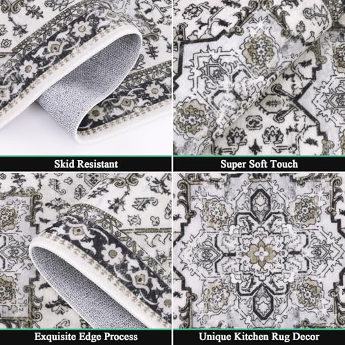 HEBE Boho Kitchen Rugs Set of 3 (Black/Brown / 20"x32"+20"x48"+20"x59")