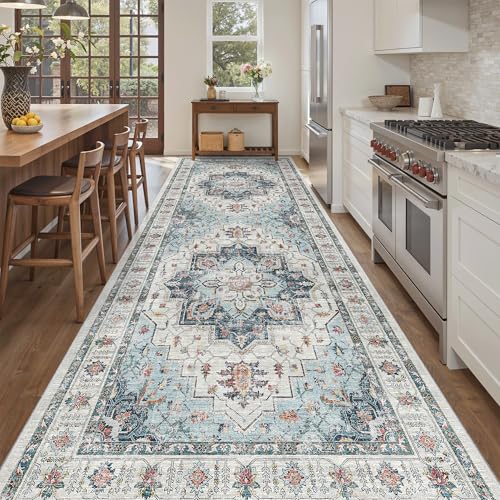 4x10 Wide Hallway Runner Rug Washable for Living Room (Blue / 4' x 10' (Runner))
