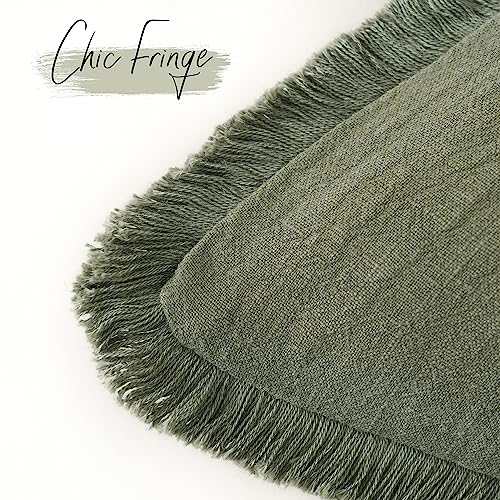 Decorative Linen Fringe Throw Pillow Covers 16×16 Olive Green (16" x 16" (Pack of 2) / Olive Green)