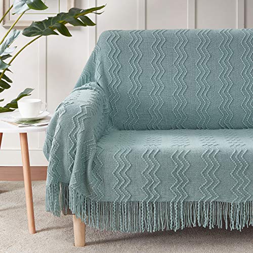 Aqua Throw Blanket 50x60 Inch Boho Knitted Soft Throw Sofa Blanket (Aqua / 50"x60")