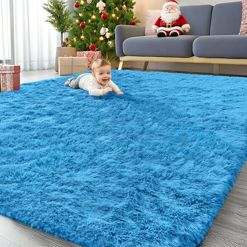 9x12 Machine Washable Large Area Rugs for Living Room (9x12 Ft / Bright Blue)