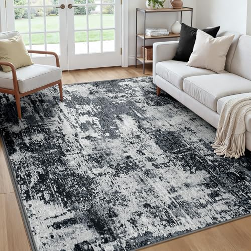 Washable Square 7'x7' Area Rug for Living Room Black White (Black/Navy Blue/Gray / 7' x 7' (Square))