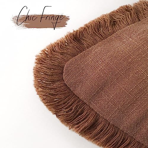 Decorative Linen Fringe Throw Pillow Covers 22×22 Inch (22" x 22" (Pack of 2) / Rust)