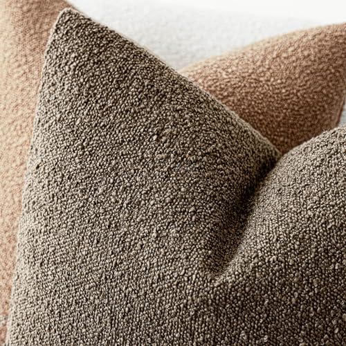 Decorative Textured Boucle Throw Pillow Covers 26x26 Light Brown (26" x 26" (Pack of 2) / Brown)