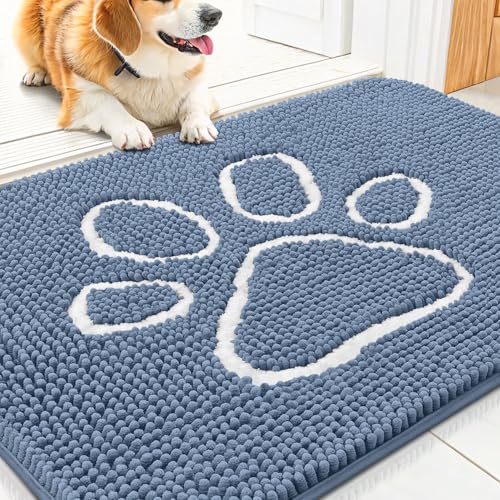 Dog Door Mat for Muddy Paws (30"X20" / Airy Blue and White)