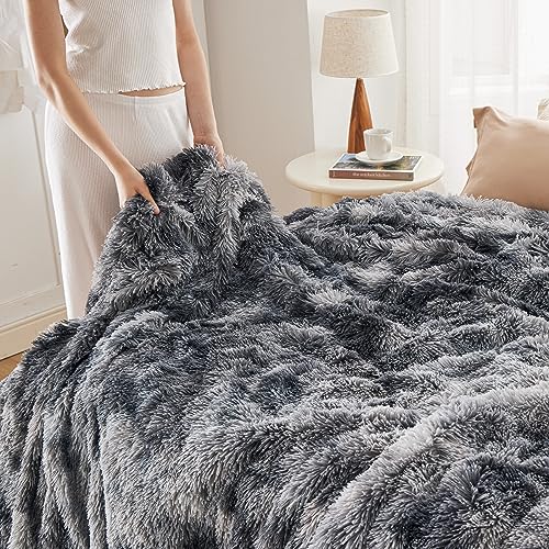 Faux Fur Fluffy Sherpa Throw Blanket Couch Twin Grey 60"x80" (01- Tie Dye Grey / Twin (60" X 80"))