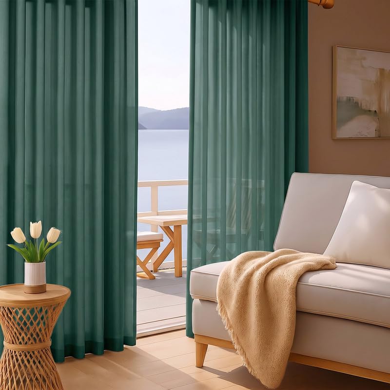 Hunter Green Sheer Curtains 63 Inch 2 Panels for Living Room (Hunter Green / 59"W x 63"L (Pack of 2))