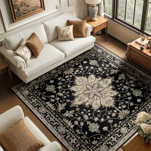 Washable Area Rug (Black/Neutral / 6' x 6' (Square))