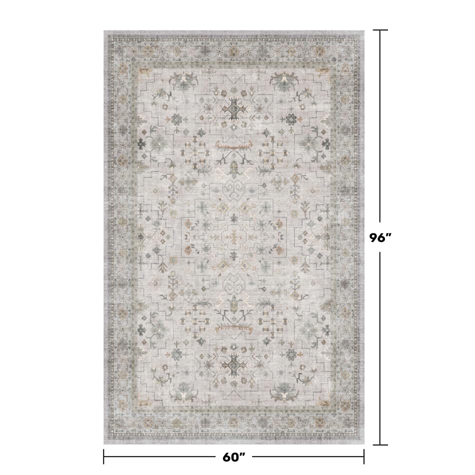 Washable 5x8 Living Room Rug (5' x 8' (Rectangular) / Light Gray / Sage)