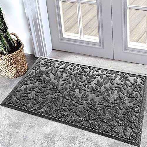 Sturdy Front Entrance Doormats (1'11" x 2'11" (Rectangular) / Leaves Grey)