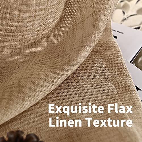 Short Linen Semi Sheer Curtains 45 Inch Length for Kitchen Window (Toffee / 42"W x 45"L (Pack of 2))