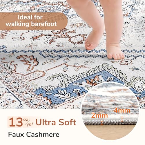 Soft Area Rugs 5' (5' (Round) / Cream White & Blue)