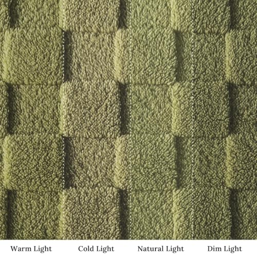 3D Checkered Fleece Twin Blanket for Bed (Olive Green / Twin (60"x80"))