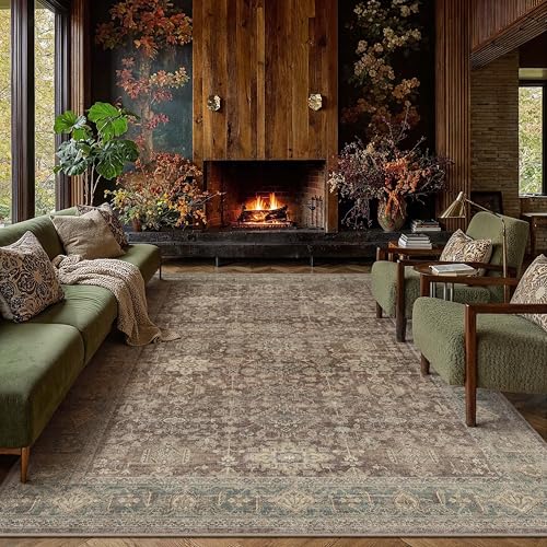 8x10 Washable Area Rug for Living Room Bedroom Vintage Rust Red Non Slip Carpet Traditional Retro Soft Low Pile Large Throw Rug for Dining Room Kitchen Office Indoor (Rw | Xwy-rust Red / 8' x 10' (Rectangular))