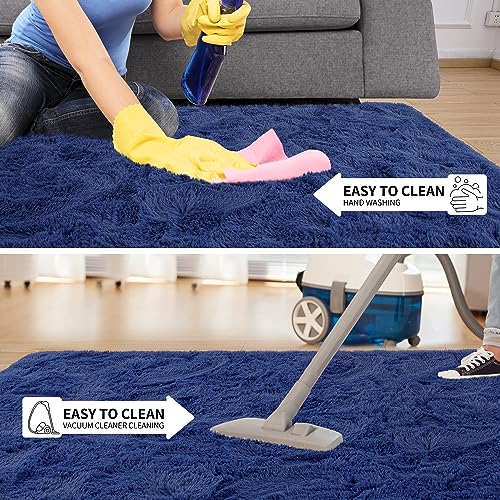 4x6 Soft Fluffy Rug for Bedroom Fuzzy Navy Rugs for Living Room (Light Navy / 4' X 6' (Rectangular))