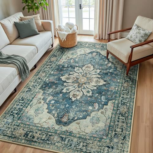 Washable Area Rug (Blue/Vintage Dark Blue / 5' x 8' (Rectangular))