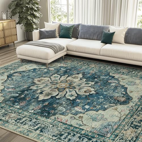 Washable Area Rug (Blue/Vintage Dark Blue / 8' x 10' (Rectangular))