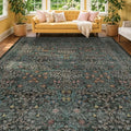 Floral Dark Green Washable Area Rugs 8x10 (Dark Green / Black / 8' x 10' (Rectangular))