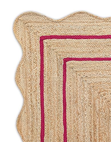 Wave Scalloped Natural Jute Runner (Dark Pink / 2'x3' (Rectangular))