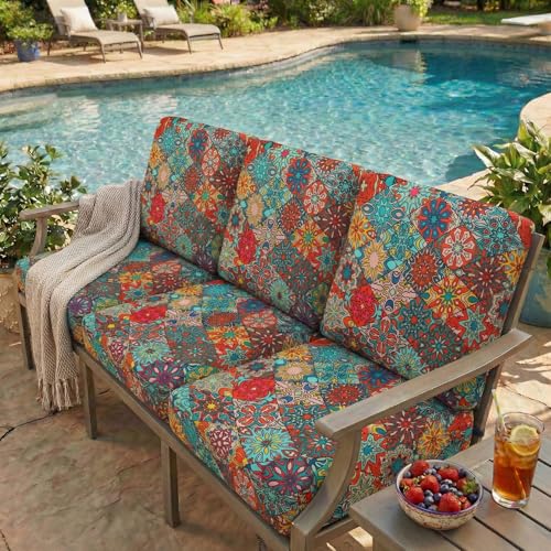 Printed Couch Cushion Covers (Red / Seat Cover 3 Pack)