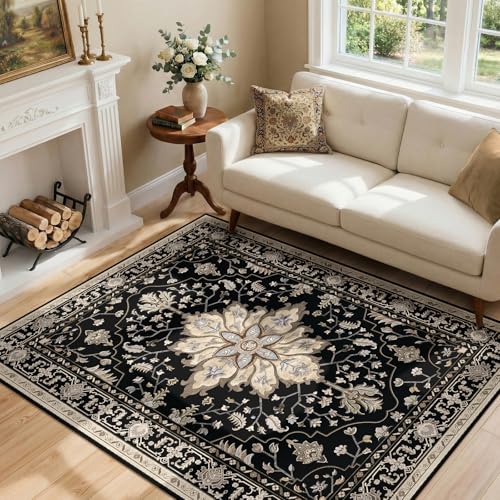 Washable Area Rug (Black/Neutral / 4' x 6' (Rectangular))
