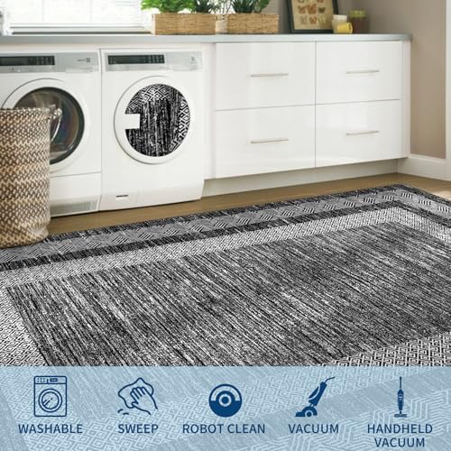 8x10 Large Washable Area Rug Solid Distressed Floor Carpet (Black / 8' x 10' (Rectangular))