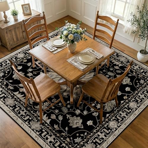 Washable Area Rug (Black/Neutral / 7' x 7' (Square))
