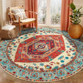 6ft Washable Non Slip Round Boho Area Rug for Bedroom (Orange/Multi / 6' (Round))