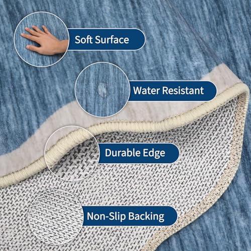 Scalloped Washable Runner Rugs 2x6 Non Slip Kitchen Rugs (Scalloped|blue / 2' x 6' (Runner))
