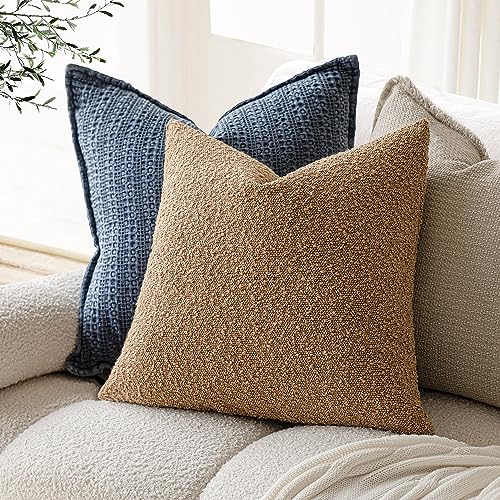 Decorative Textured Boucle Throw Pillow Cover 16x16 Rust Tobacco (16" x 16" (Pack of 2) / Tobacco)