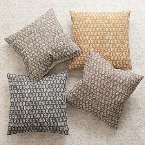 Decorative Floral Print Throw Pillow Covers 18×18 Golden Orange (18" x 18" (Pack of 2) / Golden Orange)