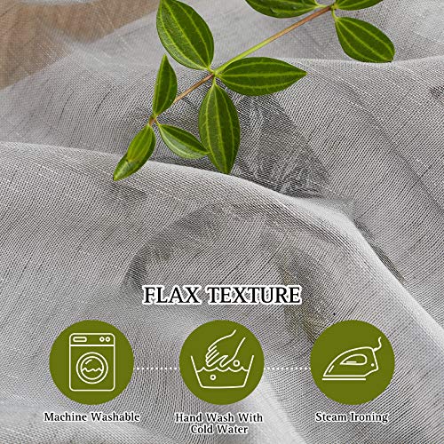 Flax Sheer Linen Curtains Privacy Protection for Bedroom (52"W x 45"L (Pack of 2) / Grey)