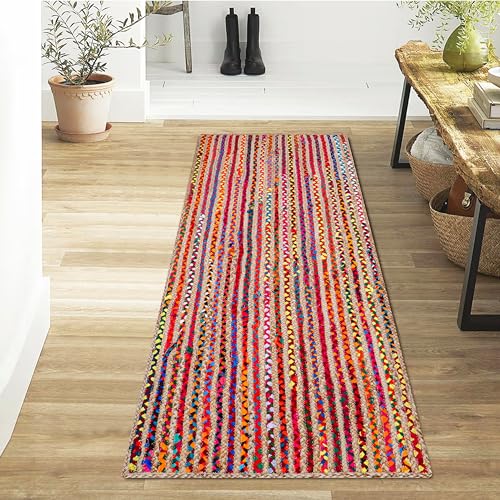 Jute Cotton Braided Woven Runner 2x6 Feet (2' x 6' (Runner) / Multi Color)