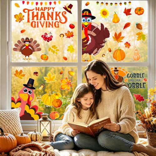Fall Thanksgiving Window Clings Static Window Decal for Fall Décor (Brown, Yellow)
