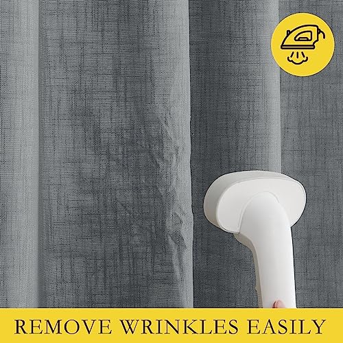 100% Blackout Linen Texture Curtains 90 inches Long (34"W x 90"L (Pack of 2) / Dove Grey)