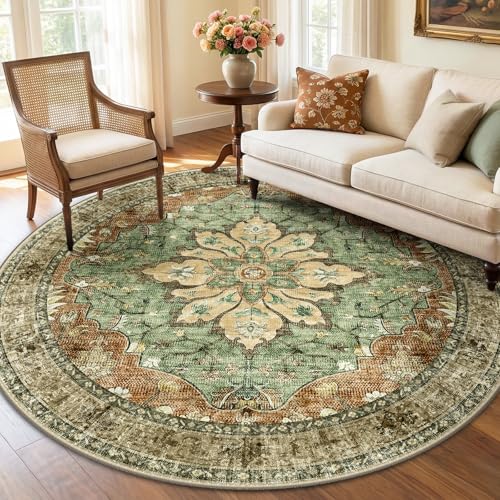 Washable Area Rug (Brick/Brown/Green / 6' (Round))